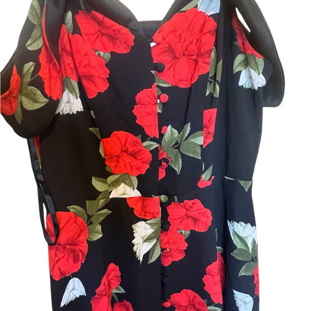 Moody Bright Red Floral Maxi High-Low Hem Off the Shoulder Dress size 4 - Picture 5 of 6